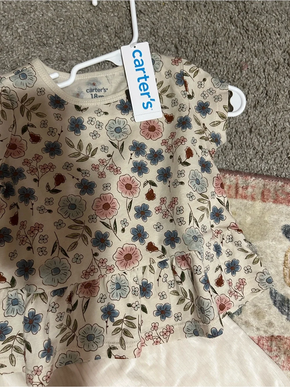 Carter's Cream Floral Peplum Top with Blue and Pink Flowers